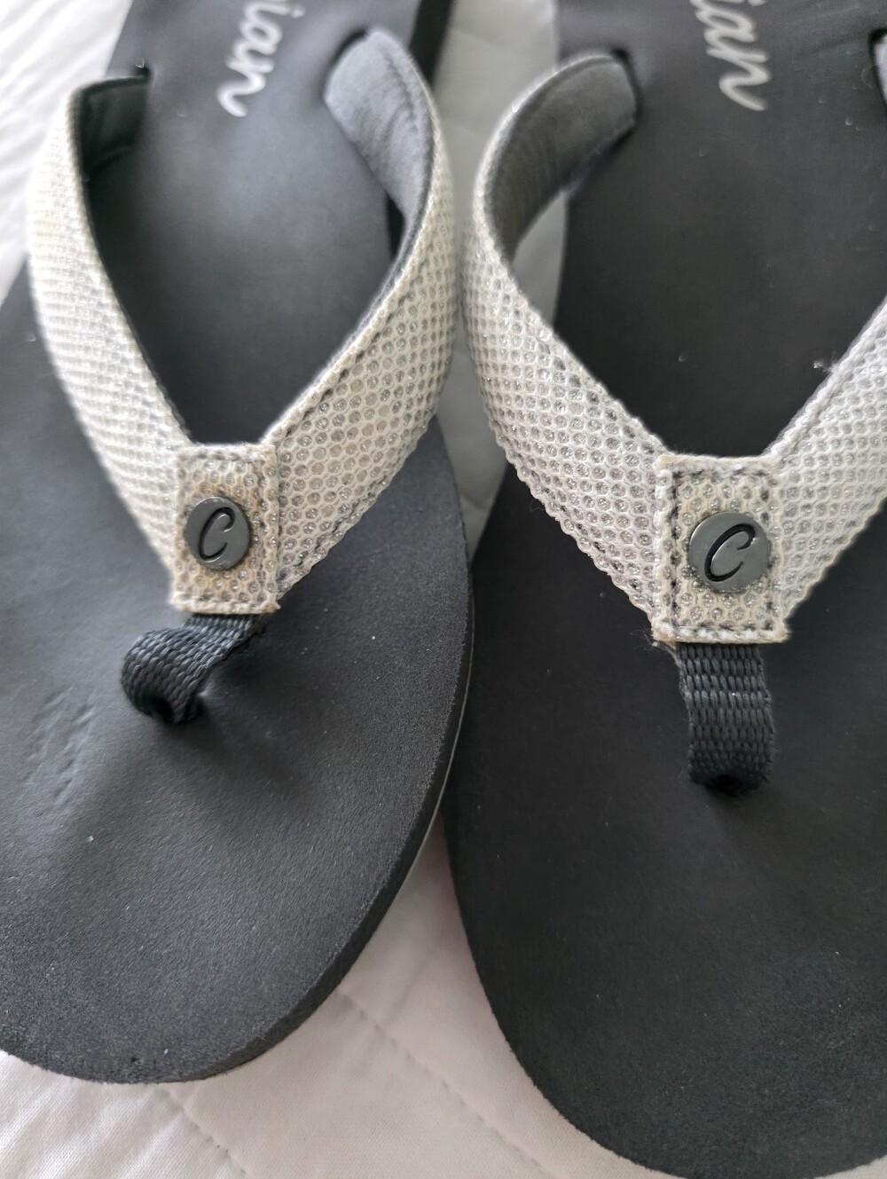 Cobian Prov 3:5-6 Women’s Black Flip Flop Sandals with Cream Sparkle Straps - Picture 3 of 12